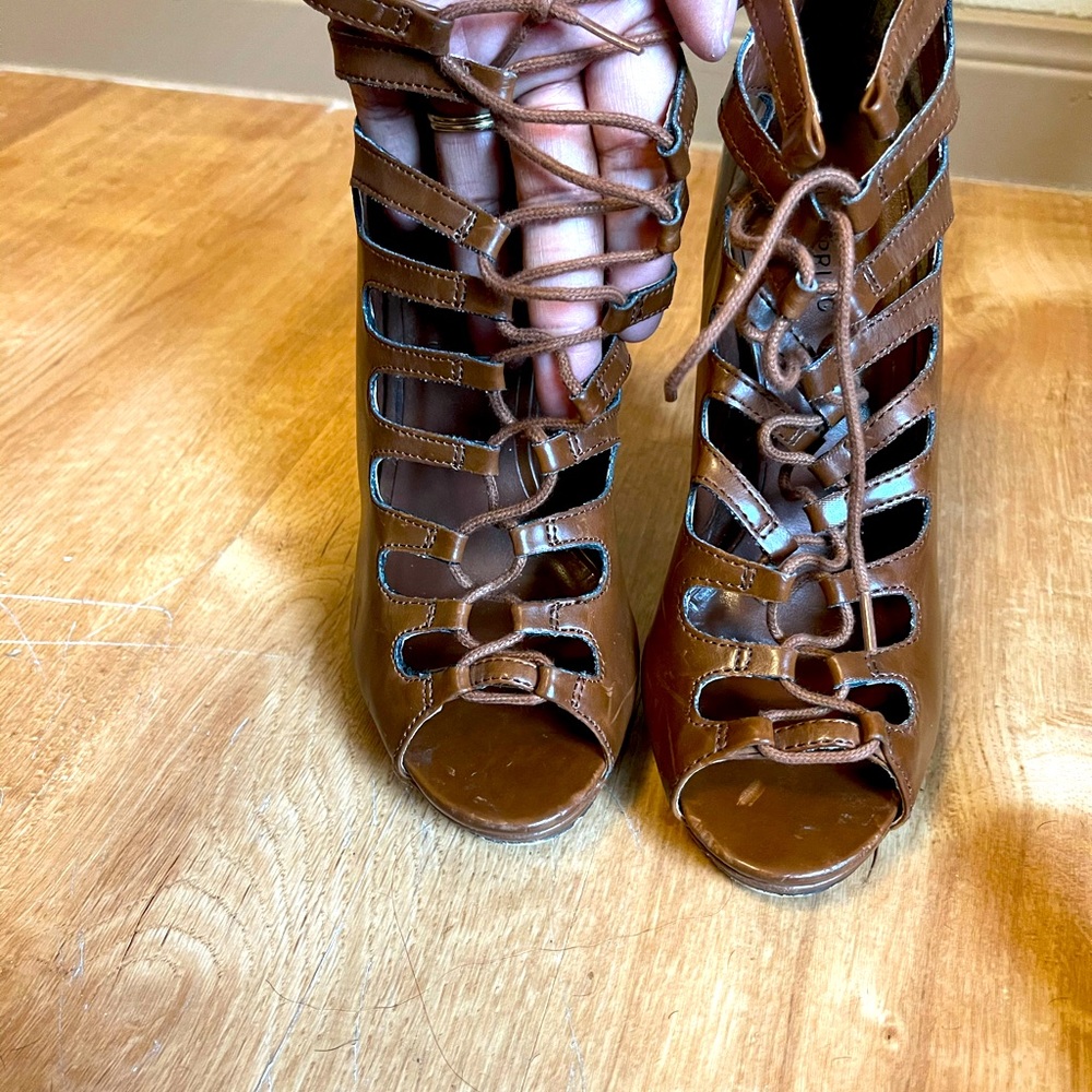 Lace up brown booties Size 8.5.